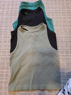 Free People Sleeveless Ribbed Tank Trio in Olive, Black, Teal